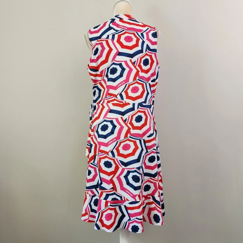 LANDS' END Size M (8-10) Ruffle Hem Wrap Dress Umbrella Print Swim Cover Up NEW